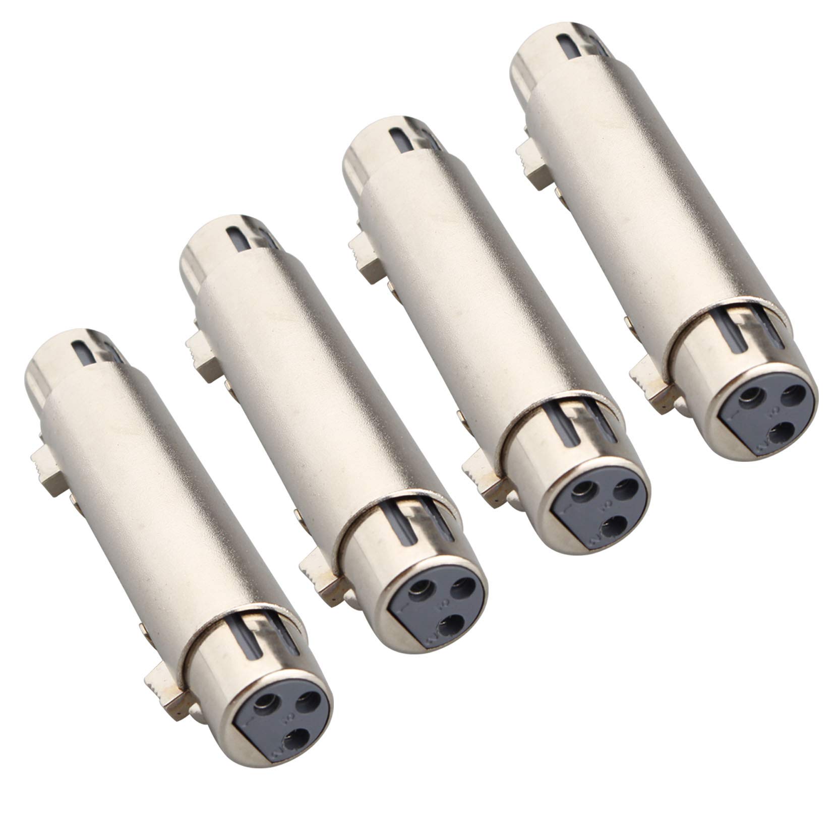 Jopto 4PCS XLR 3Pin Female to 3 Pin Female Microphone Line Adapter Professional 3 Pole Female to Female Cable Adapter Gender Changer Coupler Metal XLR Straight Extension Joint Connector