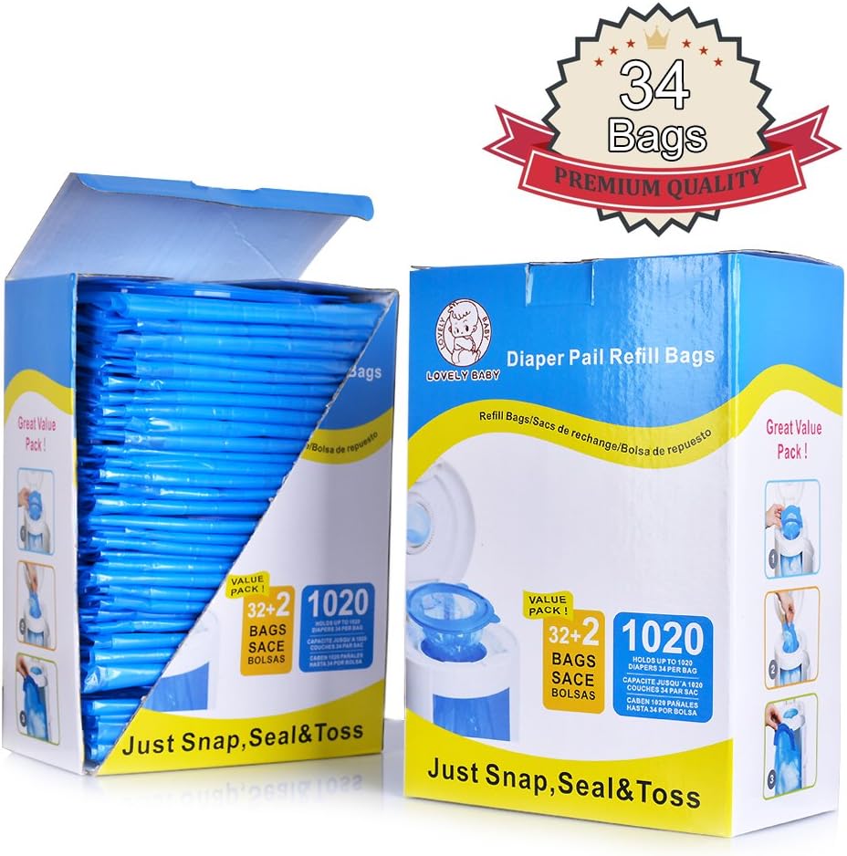 Diaper Pail Refill Bags, Fully Compatible with Arm&Hammer Disposal System，1020 Counts, 34 Bags