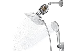 OCEMY Filtered Shower Head 20 Stage Shower Filter 8″ Rain Shower Head with Handheld Showerhead Combo for Hard Water Detachable 5 Modes High Pressure Shower with 60" Stainless Steel Hose & Holder, Chrome