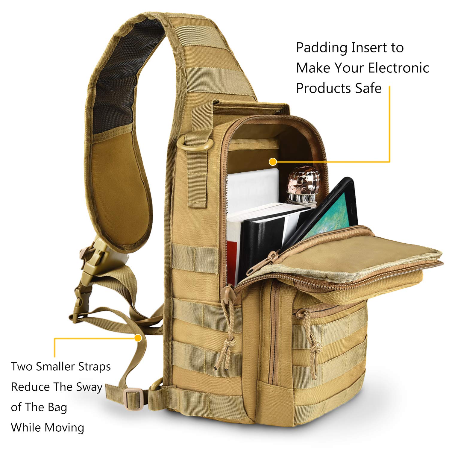 CVLIFE Tactical Sling Bag Pack Military Rover Shoulder Sling Backpack Molle Range Bag EDC Small Day Pack with Padding Pocket