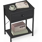 SONGMICS Nightstand, Small Side Table, Narrow End Table with Fabric Drawer | 15.6 x 11.8 x 23.8 in, Bedroom Furniture for Small Spaces, Ebony Black, BELLAH Collection ULGS101B201S