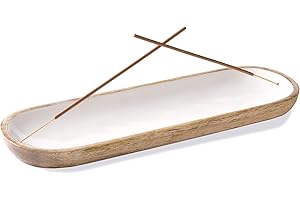 Folkulture Incense Holder or Incense Holder for Sticks, Modern Incense Burner or Insence-Stick Holder, Wooden Incense Tray Trough for Sticks, Mango Wood, 12 x 4 Inches, White