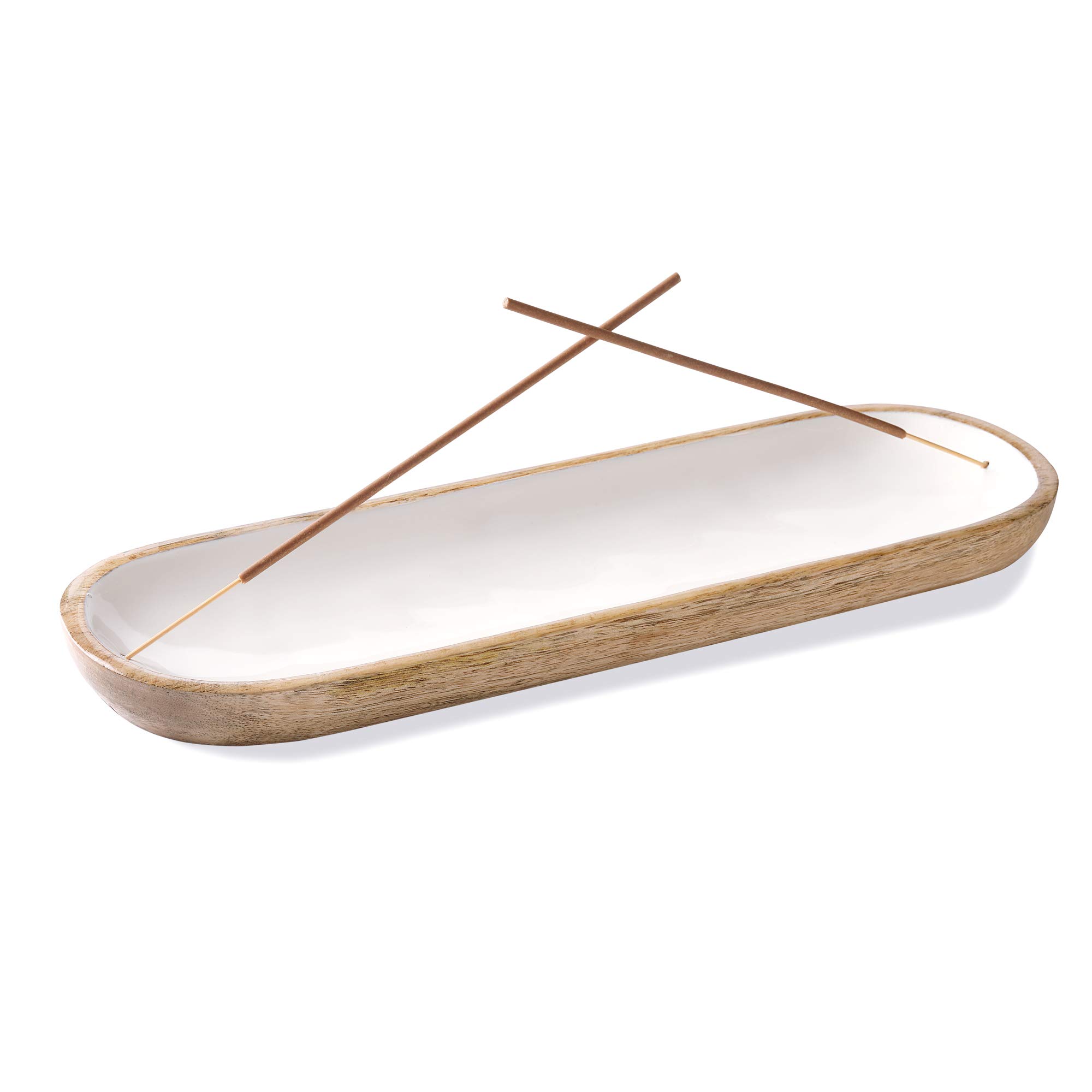Folkulture Incense Holder, Wooden Incense Stick and Cone Burner, Ash Catcher Tray for Aromatherapy, Home Decor, White Wood