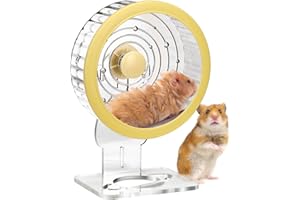 ANTIAI Silent Hamster Wheel Quiet Spinner Small Animals Running Exercise Wheels Accessories with Height Adjustable Stand for Syrian Dwarf Hamsters, Gerbils,Mice,Rats and Other Small Pets,Yellow,S