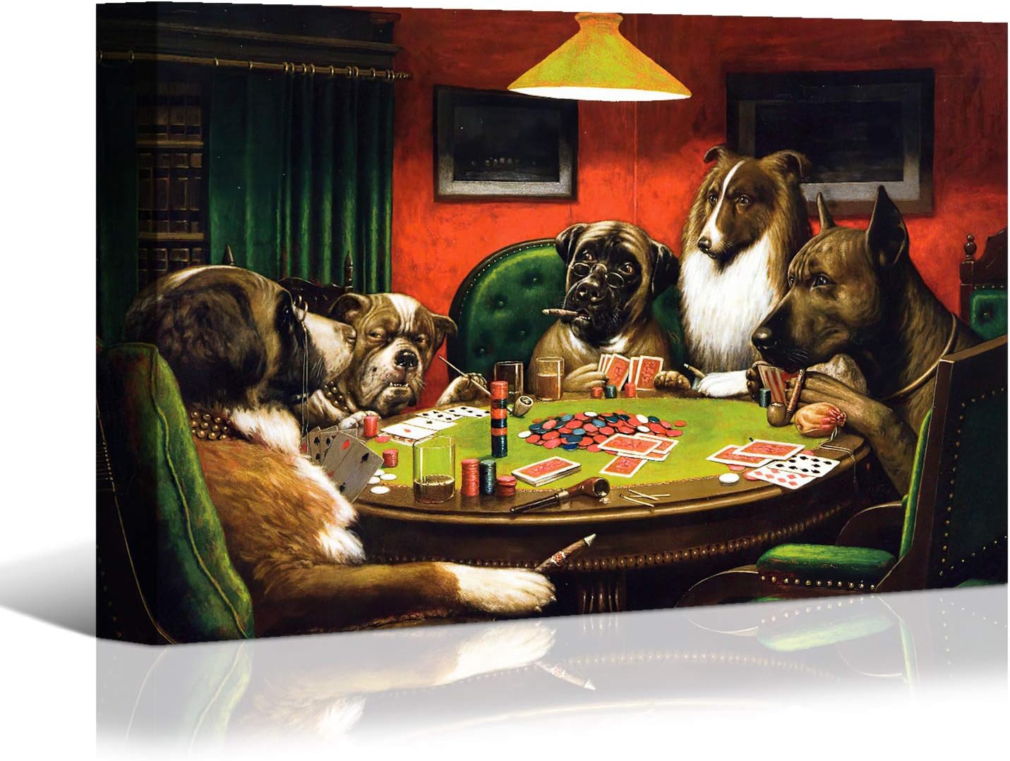 Amazon C M Coolidge Laoife ポーカー 犬 または犬 トランプ カード アートワーク キャンバス 壁アート 装飾 家の壁用 24x16インチ インテリア オンライン通販