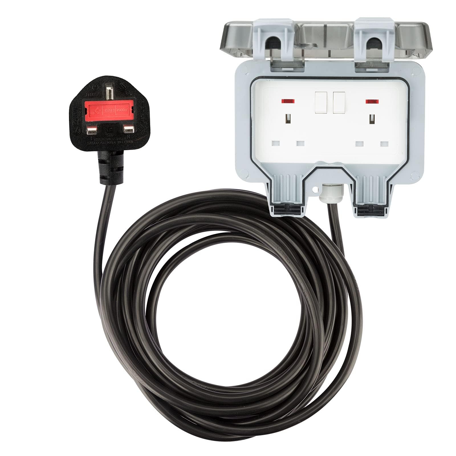 Haraqi 6M 2 Way 2 Gang IP66 Waterproof Outdoor Extension Lead Socket with Switch Indicator Light