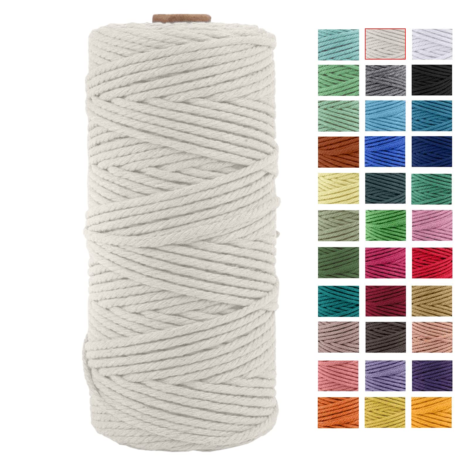 Photo 1 of 3mm x 109Yards Macrame Cord Thick Natural Cotton Macrame Rope, 4 Strand Twisted Cotton Cord Rope for Soft Macrame Natural Color Handmade Wall Hanging, Plant Hanger, Craft, Knitting, Decorative Project