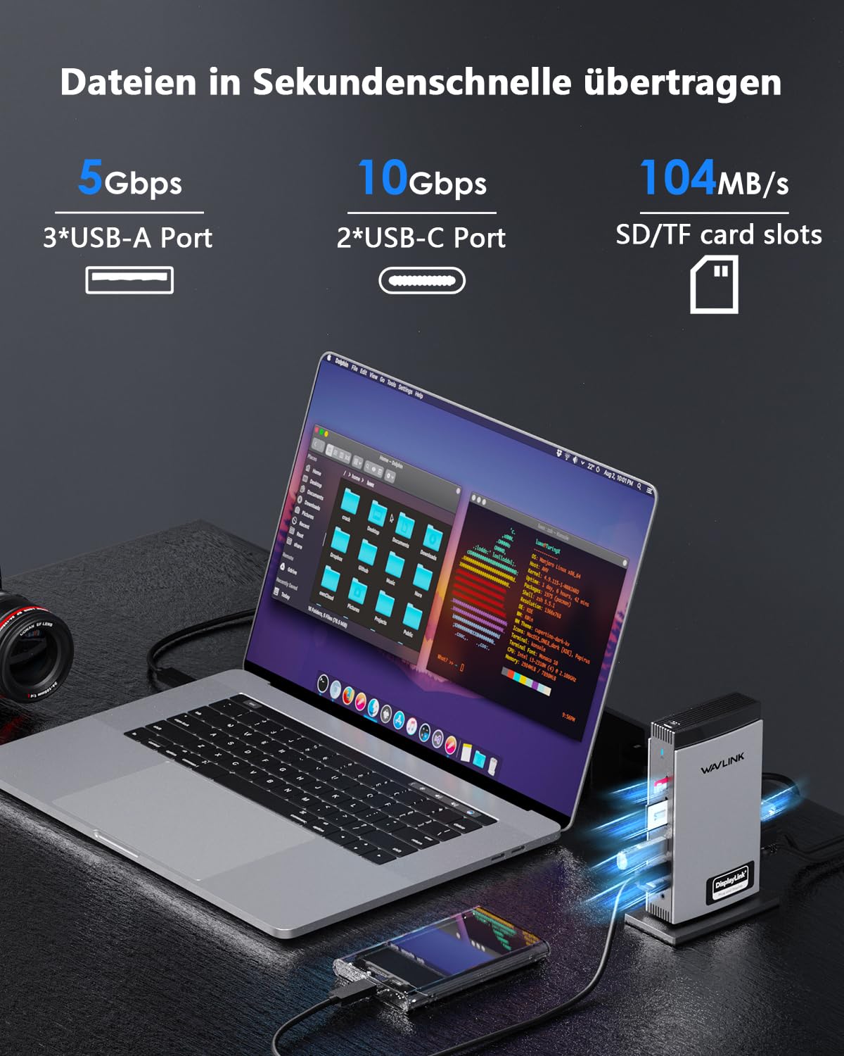 WAVLINK Displaylink Laptop Docking Station with 3 HDMI, USB C Dock Triple Display 4K60Hz, 100W Charging for M1 M2 M3 M4 Mac and Windows, 2DP, 5 USB Ports, 1Gbps Ethernet, Audio/Mic, SD/TF 6