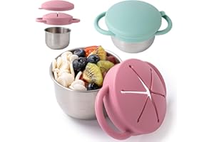 Bufilea 2 Pack Snack Containers for Toddlers, Stainless Steel Toddler Snack Cups with Silicone Food Catcher & Lids,Snack Cups for toddlers Spill Proof