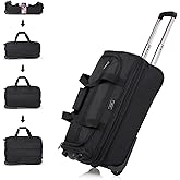 Hanke Expandable Carry On Luggage Suitcases with Wheels Foldable Duffle Bag for Travel Carry On suitcase Weekend Bag for Women Men(Black)