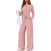 PRETTYGARDEN Matching Sets Women Clothing 2026 Fall Fashion Travel 2 Piece Lounge Sets Long Sleeve Crop Top Wide Leg Pants