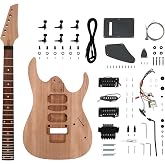 Fistrock DIY Guitar Kit Mahogany Body and Neck Rosewood Fretboard JS Style | Unfinished Beginner Kit, 6 String Right Handed, Black Hardware, Build Your Own Electric Guitar