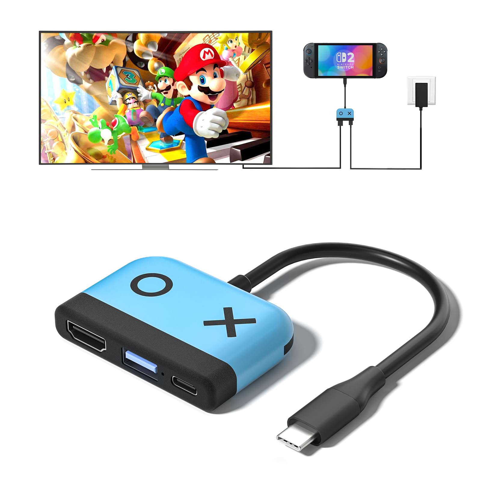 Switch Dock for Nintendo Switch 2,Portable TV Docking Station Replacement with 4K/60HZ HDMI TV USB 3.0 Port and USB C Charging,Compatible with Nintendo Switch 1/ 2/OLED Steam Deck and More (NS2 Blue)