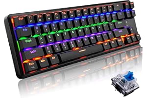 ZIYOU LANG Wireless Mechanical Gaming Keyboard,60% Ultra-Compact Blue Backlit Rechargeable Bluetooth Dual Wired/Wireless Blue
