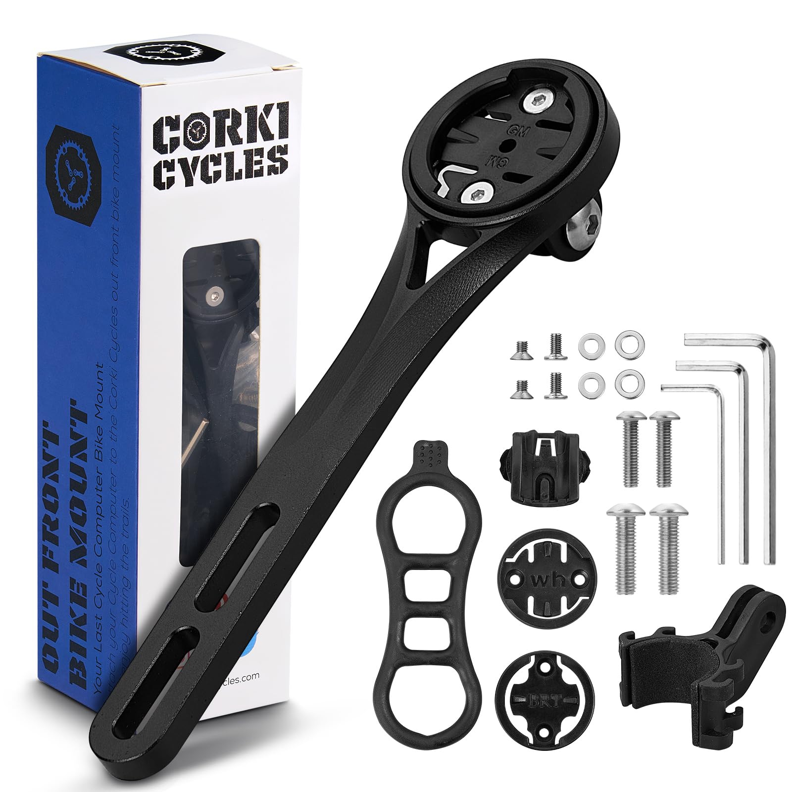 corki Cycles Out Front Handlebar Mounted Cycle Computer Bike Mount Compatible with Garmin Wahoo Bryton Cateye
