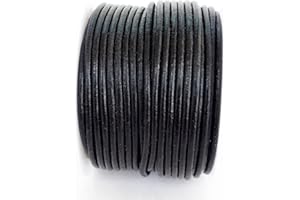 Cords Craft | 3mm Round Genuine Leather String Cord for Jewelry Making Necklaces Bracelets Braiding Wraps Crafts and Hobby Projects (Black, 21.87 Yards)