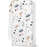 Flower Womens Wallet, RFID Blocking Wallets for Women, Ladies Purse with Zip Around Credit Card Holder and 10 Card Slots & ID Window, Travel Large Capacity Women's Clutch Hand Strap Christmas Gift