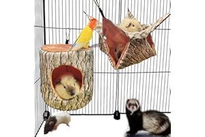EAEDMY Guinea Pig Rat Ferret Tree Hole Bed and Hammock Tunnel, Ferret Hanging Bunk Bed Hammock, Parrot Bird Tree Hole, Small Animals Hideout and Soft Bed (1.Tree Hole Bed and Hammock)