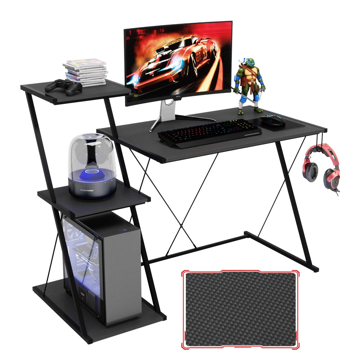 Buy Bestier PC Desk with Shelves, Gaming Desk with Storage for Home