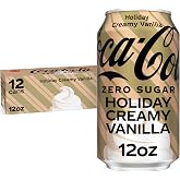 Coca-Cola Zero Sugar Holiday Creamy Vanilla Soda Cans, 12 fl oz, 12 Pack | Zero calorie, vanilla flavored soft drink
