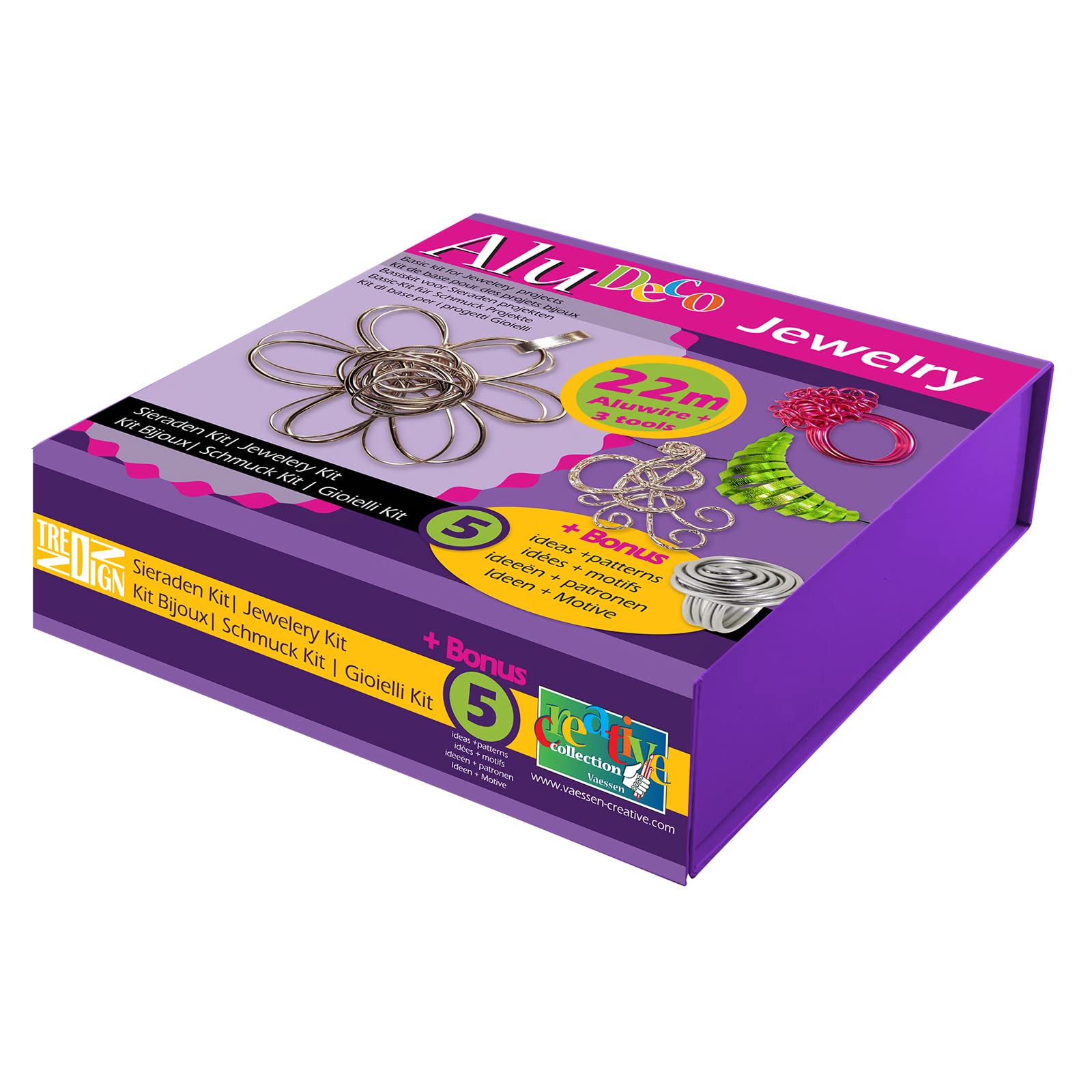 Vaessen Creative Aluminium Craft Wire Set of 25 Pcs in 5 Colours and 3 Tools - 22 m Flexible Metallic Wire for Crafting, Flower Arranging, Jewellery Making and Modelling
