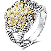 UNY JEWEL Jewelry Twisted Cable Wire Two Tone Flower Swirl Split Shank Ring with Pave CZ Unique Design with Sparkling Stones Perfect for Women's Fashion