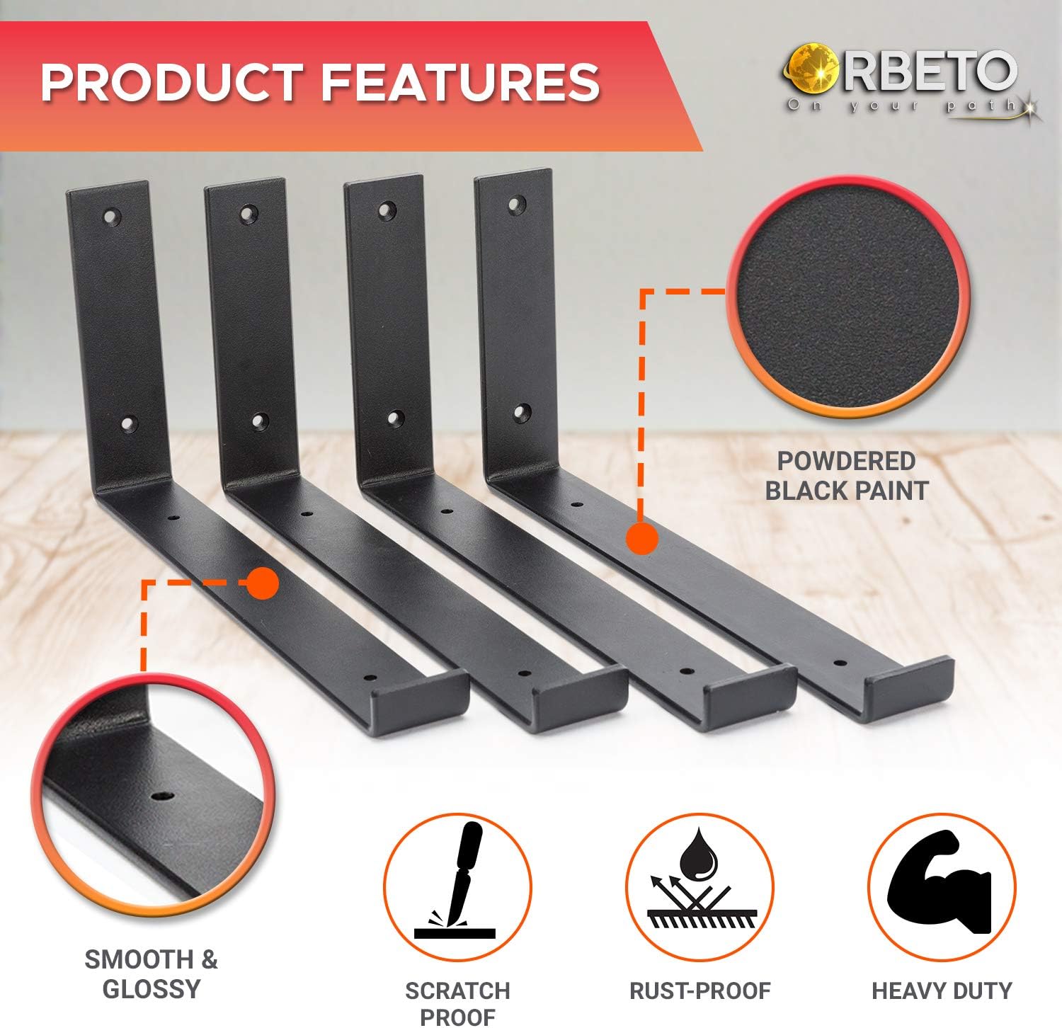 L Shape Shelf Brackets with Lip for 12 Inch Shelves Set of 4 Heavy Duty Iron for DIY Floating Shelves in Rustic Industrial Farmhouse Style - Hardware Included - Bonus Magnetic Pocket Level - Black: Home Improvement