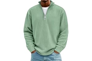 Mens Sweatshirt Casual Stand Collar Quarter Zip Pullover Fall Winter Waffle Sweaters Long Sleeve Big and Tall Tops