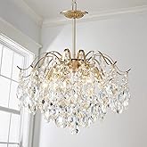 AGV LIGHTING CH012G K9 Crystal Chandelier, 6-Lights Modern Pendant Light Fixture for Living Space, Clear Crystal & Gold Finis