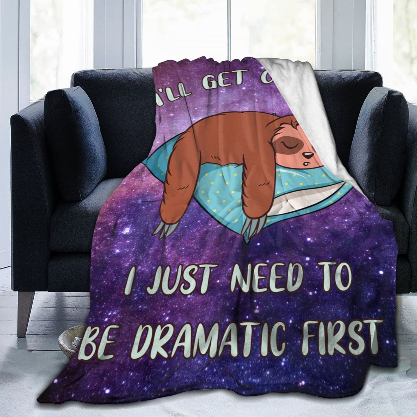 Custommixall Cute Sloth Blanket Funny Animal Print Throw Super Soft Cozy Fleece Plush Reversible Starry Space Background Bedding Blanket Size for Kids Adults Couch Sofa 50"x60"