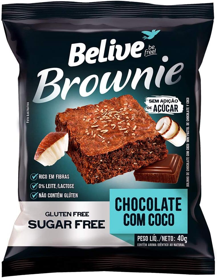 Brownie Chocolate com Coco Zero Açúcar sem Glúten sem Lactose Belive 40g