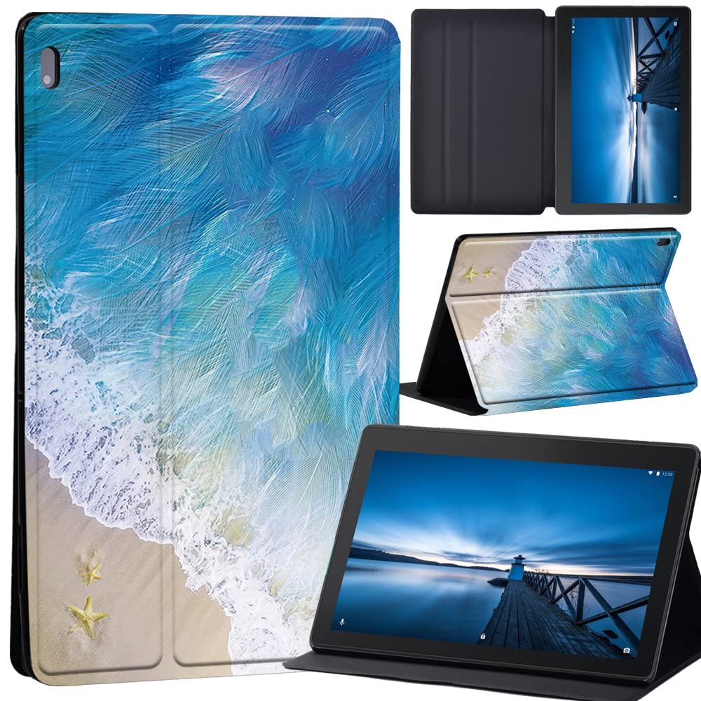 Case for Lenovo Tab M10 TB-X605F/ TB-X605L/ TB-X505F/ TB-X505L, Leather Tri-Fold Stand Cover Case for Lenovo Tab M10 10.1-Inch Tablet, (feather beach)