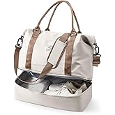 Travel Duffel Bag, 18x14x8 Inches Travel Bag Spirit with Shoes Compartment, Weekender Overnight Bag for Women with Trolley Sleeve, Carry On Bag for Airplanes Sport Tote Gym Bag BeigeBrown