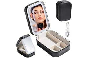 BS-MALL Travel Cosmetic Mirror Case LED Makeup Mirror Storage Case for Brushes Cosmetic Tools On-the-go Makeup Needs (Black)