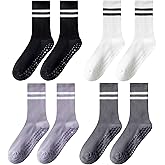 Mealah Womens Pilates Socks with Grips Non Slip Yoga Socks Barre Gym Athletic Grippy Socks for Women 4PC