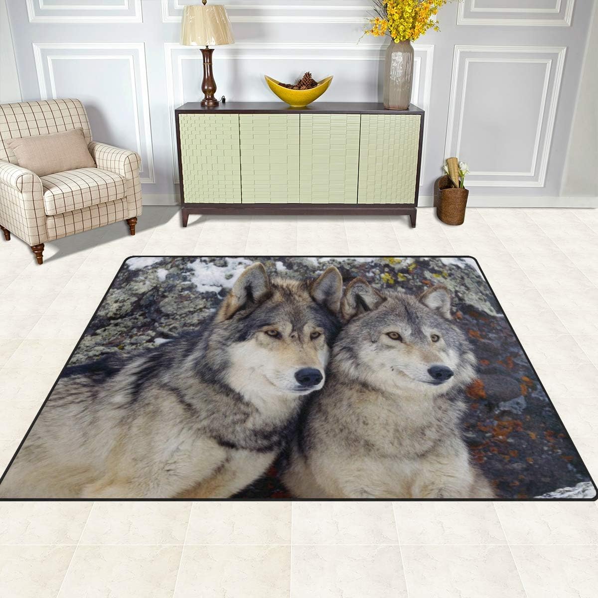 Amazon Com Area Rugs 5x7 For Living Room Bedroom Large Area Rug Wolf Rug For Home Decor 2 Wolfs In Montain Kitchen Dining