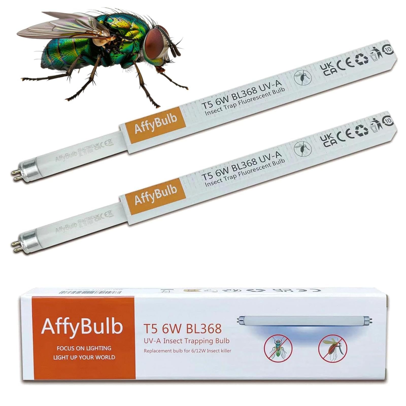 AffyBulb FSL OEM T5 6W Fly Killer Bulbs 2 Pack, 9" UV BL368 Replacement Tube for 12W Insect Killer/Bug Zapper