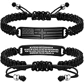 TempBeau Cross Bracelet for Men - Black Bible Verse Stainless Steel Rope Mens American Flag Bracelet Birthday Gift Ideas First Communion Confirmation Baptism Christian Easter Gifts for Teens