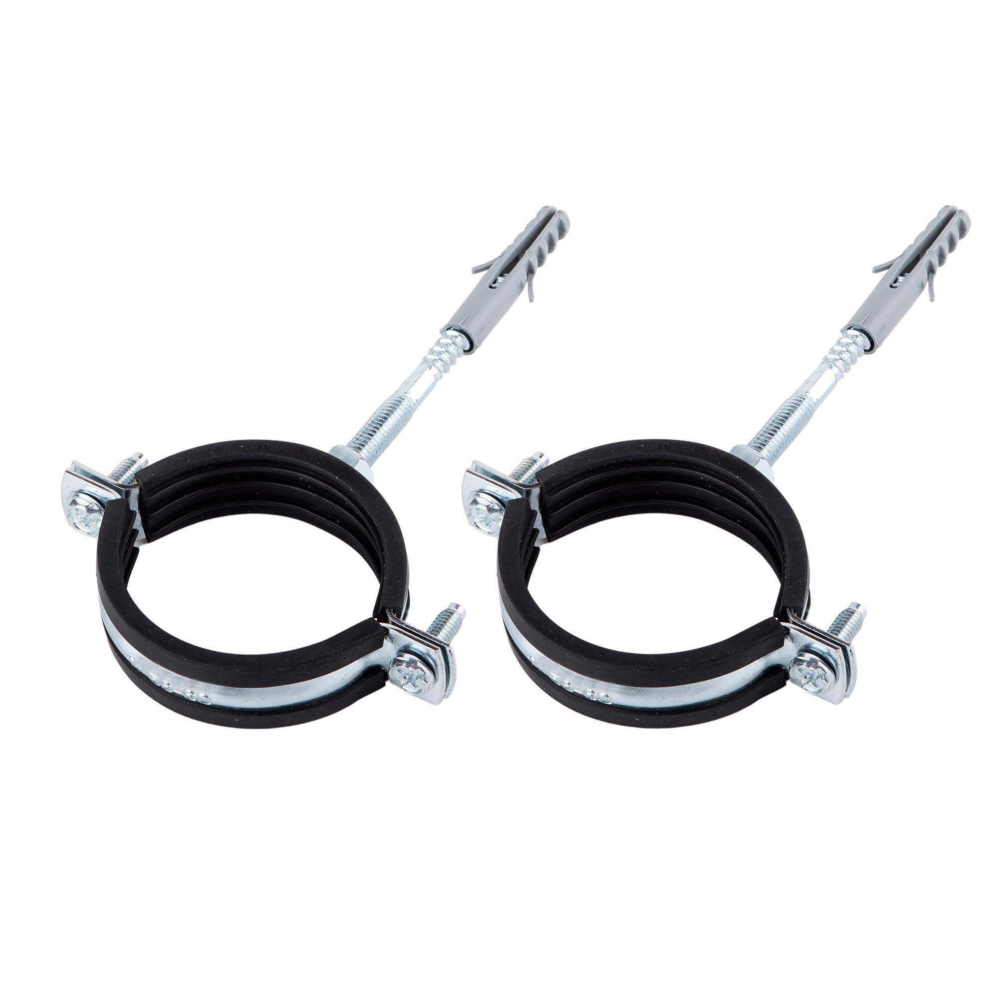 Specialist Clamp (Pack of 2) - Anti Vibration Single Metal Pipe Brackets, Ø 56-60 mm, Silver