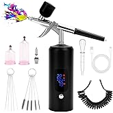 Cordless Rechargeable Airbrush Kit,Handheld Air Brush Sprayer Gun with Compressor 38 PSI Adjustable, LCD Screen, Air Hose Extension - Perfect for Barber,Nail Art,Cake Decor,Makeup,Model Painting