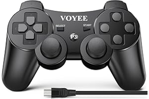 VOYEE Wireless Controller Compatible with Playstation 3, PS-3 Controller with Upgraded Joystick/Rechargerable Battery/Motion Control/Double Shock (Black)