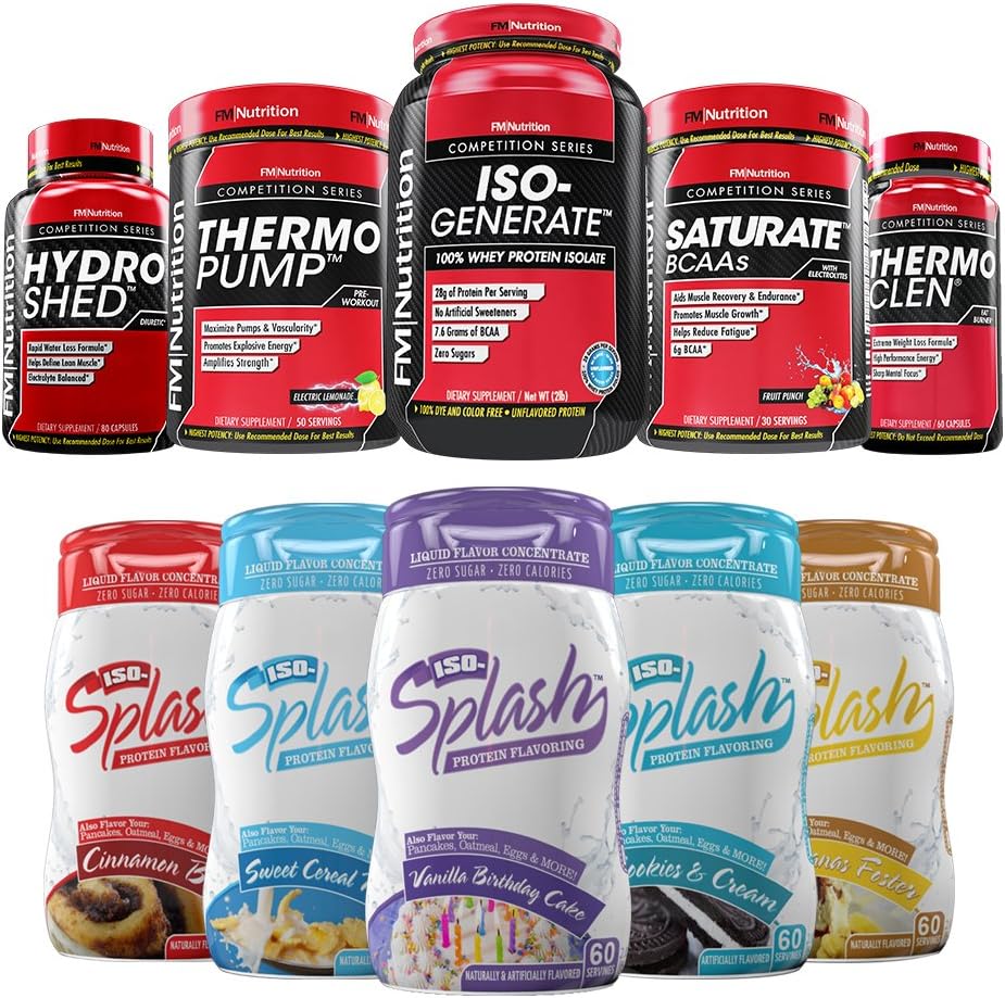Super Pack Bundle(10 Products) 100% Whey Protein(Iso-Generate), PreWorkout(ThermoPump), PostWorkout(BCAAs), Fat Burner(ThermoClen), Diuretic(HydroShed) + 5 Delicious Flavors of IsoSplash!