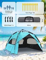 Glymnis Large Pop Up Beach Tent 4-6 Persons Instant Sun Shelter UV Protection view 3
