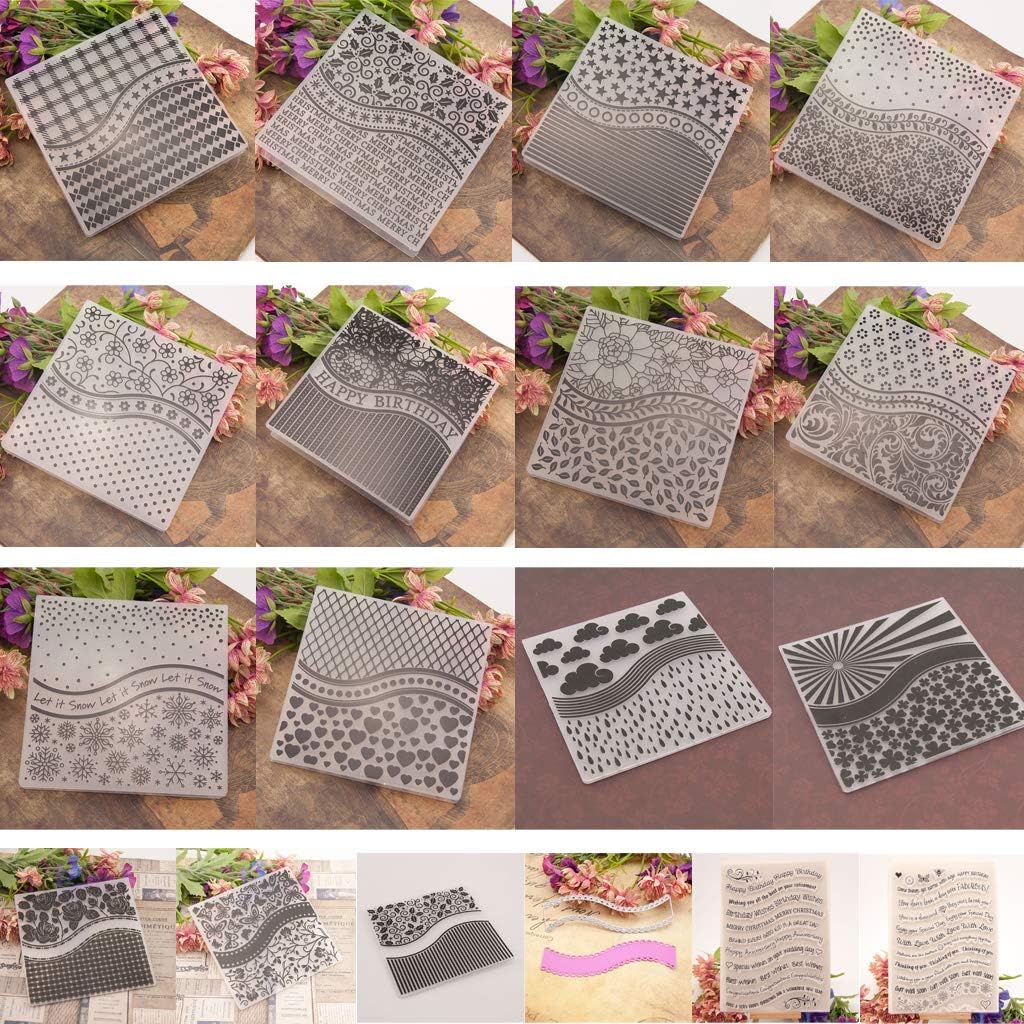 wenjuersty 15pcs Embossing Folder Template + 2pcs Seal Stamp + Cutting Dies Stencil Set DIY Scrapbooking Embossing Craft