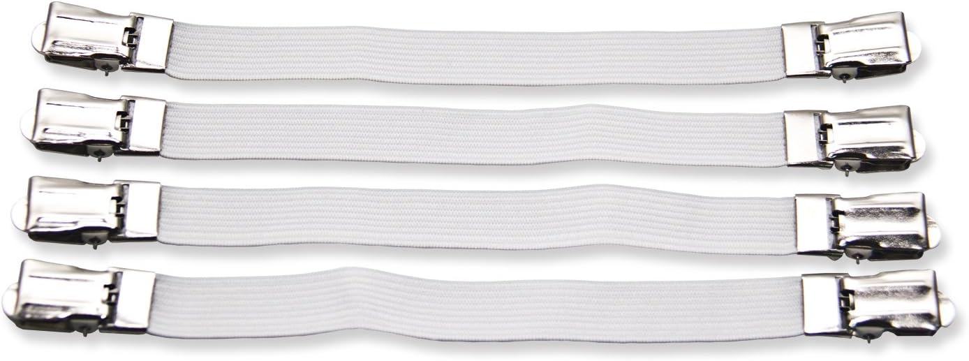 GLFY 4X Bed Sheet Holders Elastic Fasteners Grippers Braces Metal Clips Sheet Mattress Corner Straps Ideal For Ironing Board Covers,White