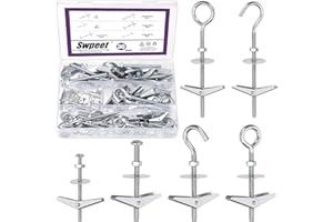 Swpeet 30 Set 3 Styles Toggle Bolts and Wing Nut Kit with Hex Nuts, Washers Assortment Kit, Spring Toggle Bolt, Eye Toggle Bo