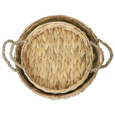 Buy Round Wicker Basket Tray For Coffee Table Centerpieces Seagrass Woven Serving Trays Hyacinth Rattan Tray For Kitchen Counter Set Of 2 Online In Turkey B08csvxwkh