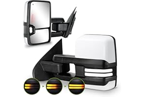 SIZIOM Towing Mirrors for Chevy Silverado/GMC Sierra 1500 (2014-2018), 2500HD/3500HD (2015-2019), Switchback Dynamic Turn Signal/Running Lights Power Heated (Painted White)
