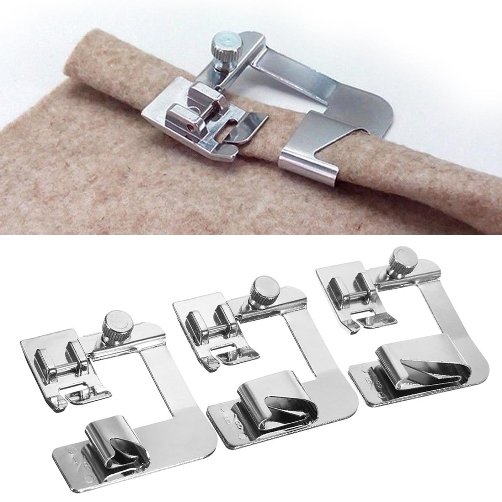 YEQIN 3 Sizes Wide Rolled Hem Pressure Foot Sewing Machine Presser Foot Hemmer Foot Set 1/2 Inch, 3/4 Inch, 1 Inch Compatible with for Brother Singer and Other Low Shank Sewing Machine