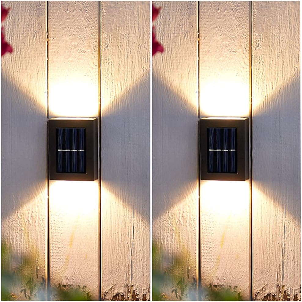 Solar Light Outdoor,Fence Solar Light ,Patio Decor Light 2 Packs, Outdoor Decorative Lighting,Up Down Wall Light Solar Light for Garden Outdoor Wall Backyard Patio Waterproof (Warm White)